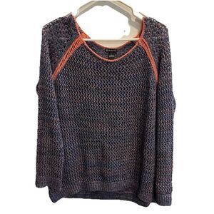 New Directions Sweater Women's Top Sz L Open Knit Stretch Purple Pink Cotton